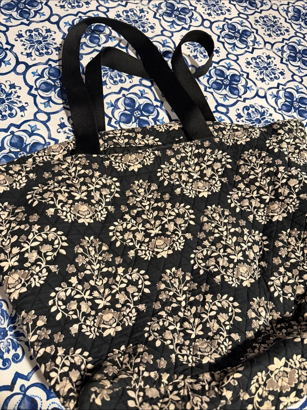 Vera Bradley Tote with Cream Floral Quilting